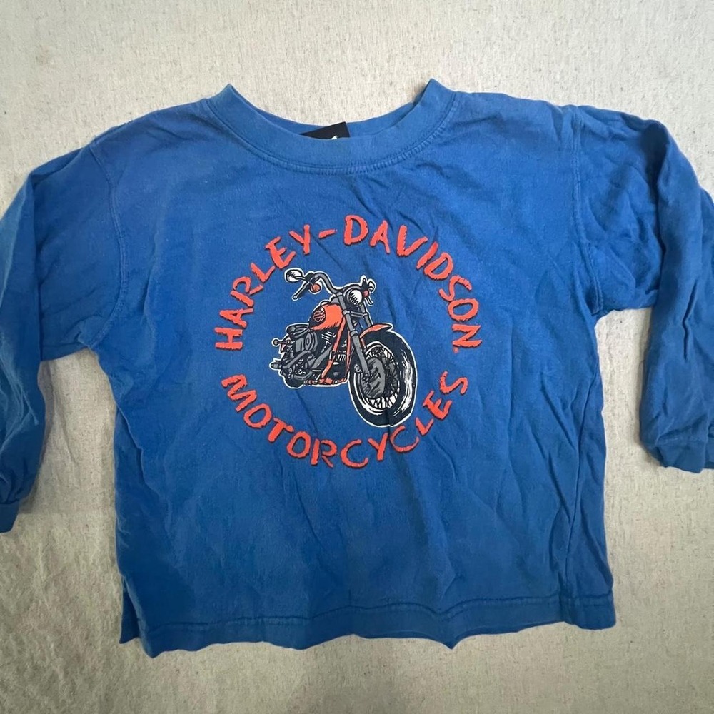 Harley Davidson Blue Long Sleeve Motorcycle Graphic Tee Toddler Boys Size 4T